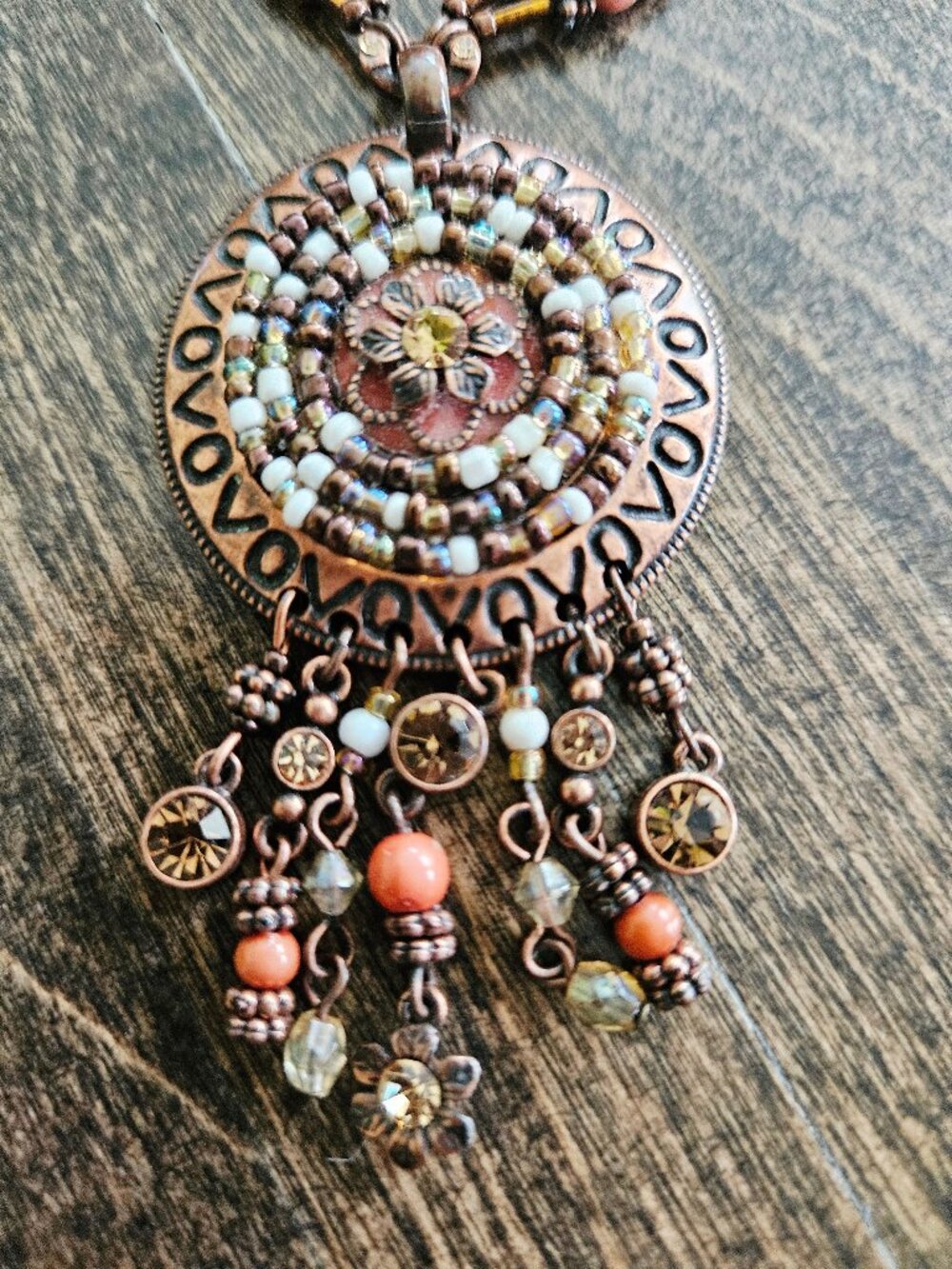 Avon Vintage Copper Tone Beaded Necklace